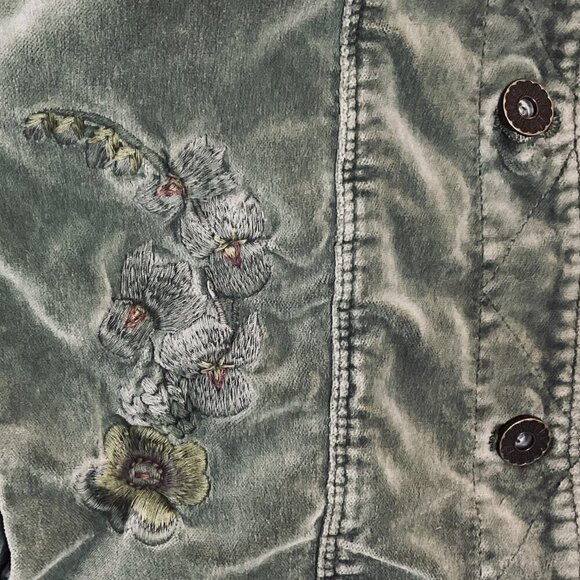 Marrakech Janie 60s Velveteen Embroidered Sage Green Jacket L 202H - Picture 11 of 16